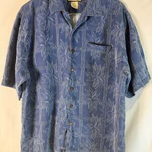 Jamaica Jaxx Button down Shirt Men's Blue 100% Silk Jacquard Size M